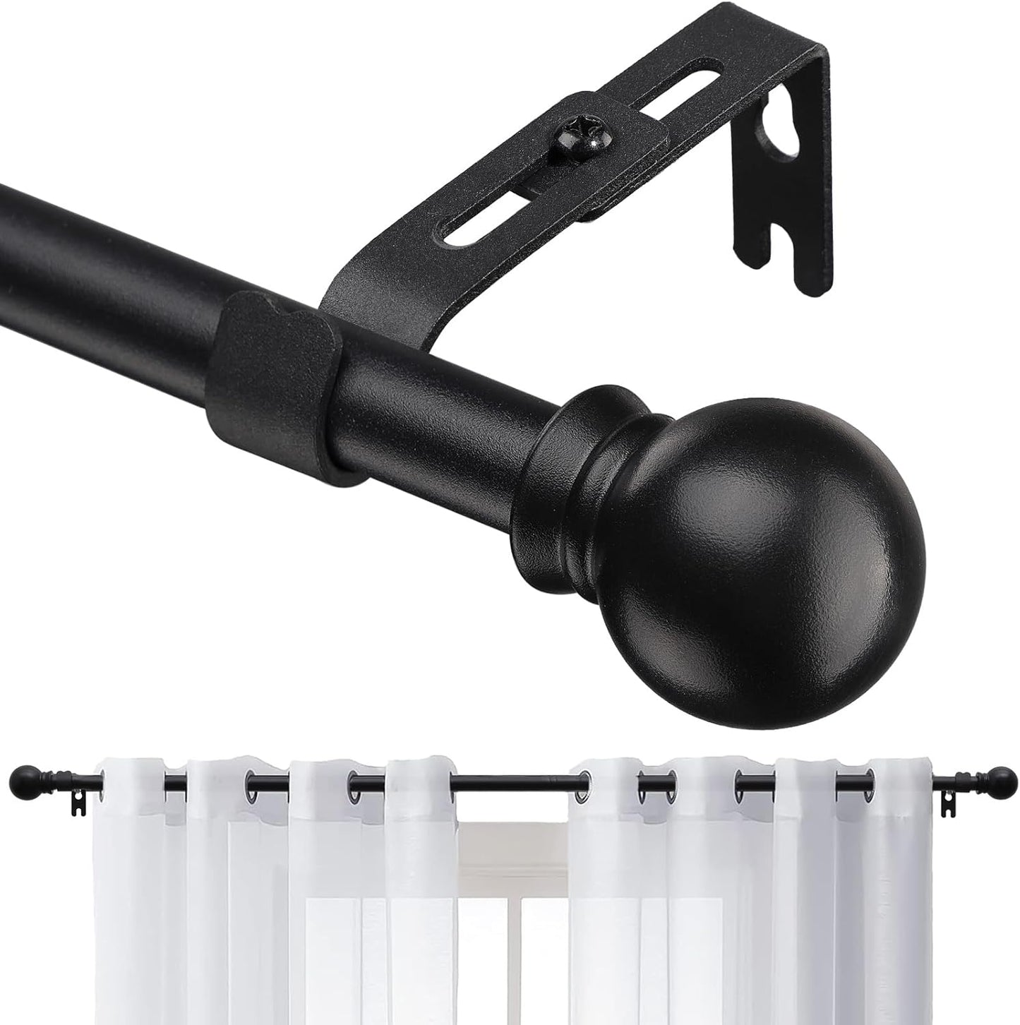 Black Curtain Rods for Windows 28 to 48 Inch, 5/8 Inch Small Curtain Rod For Bathroom, Living room, Kitchen (size：28-52 Inch)