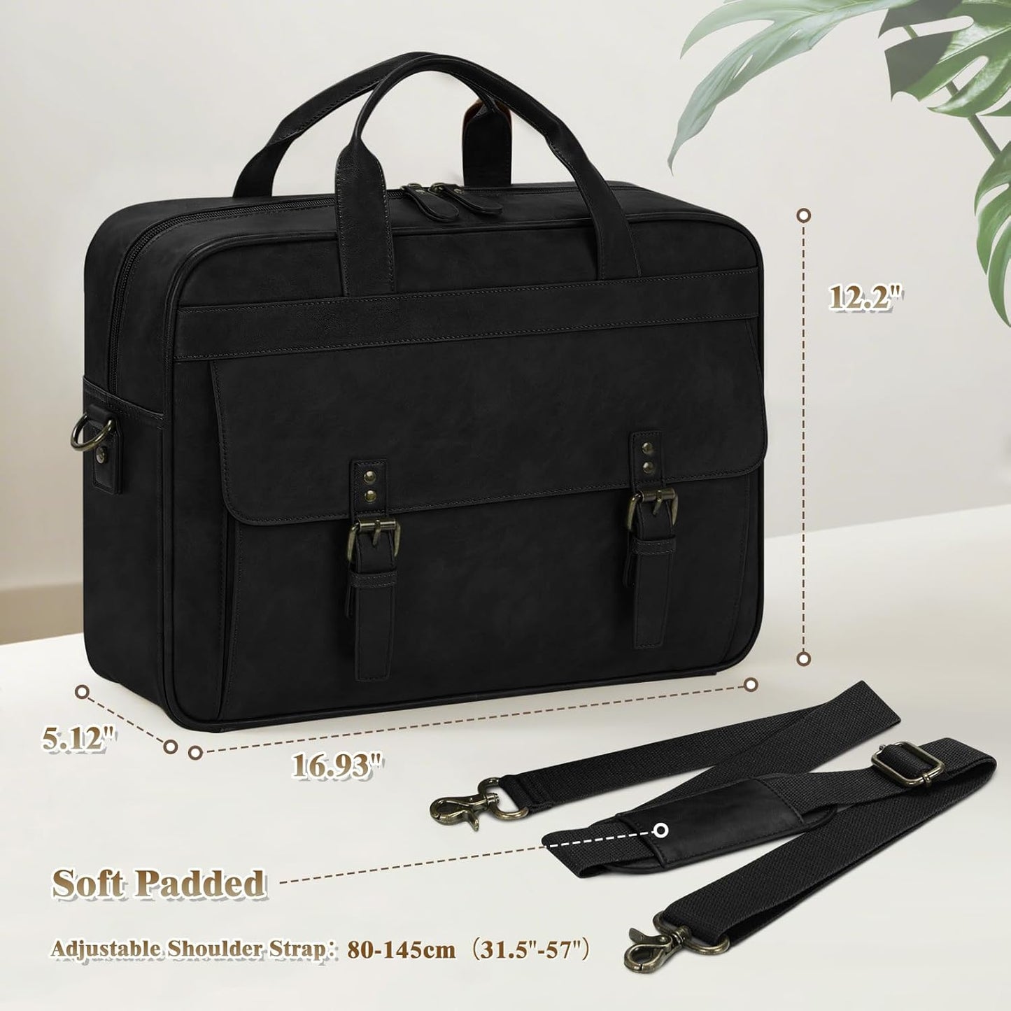 RAINSMORE Messenger Bag for Men 16 Inch Laptop Bag Vintage Leather Waterproof Laptop Briefcases Large Computer Satchel Bag - PuriLite