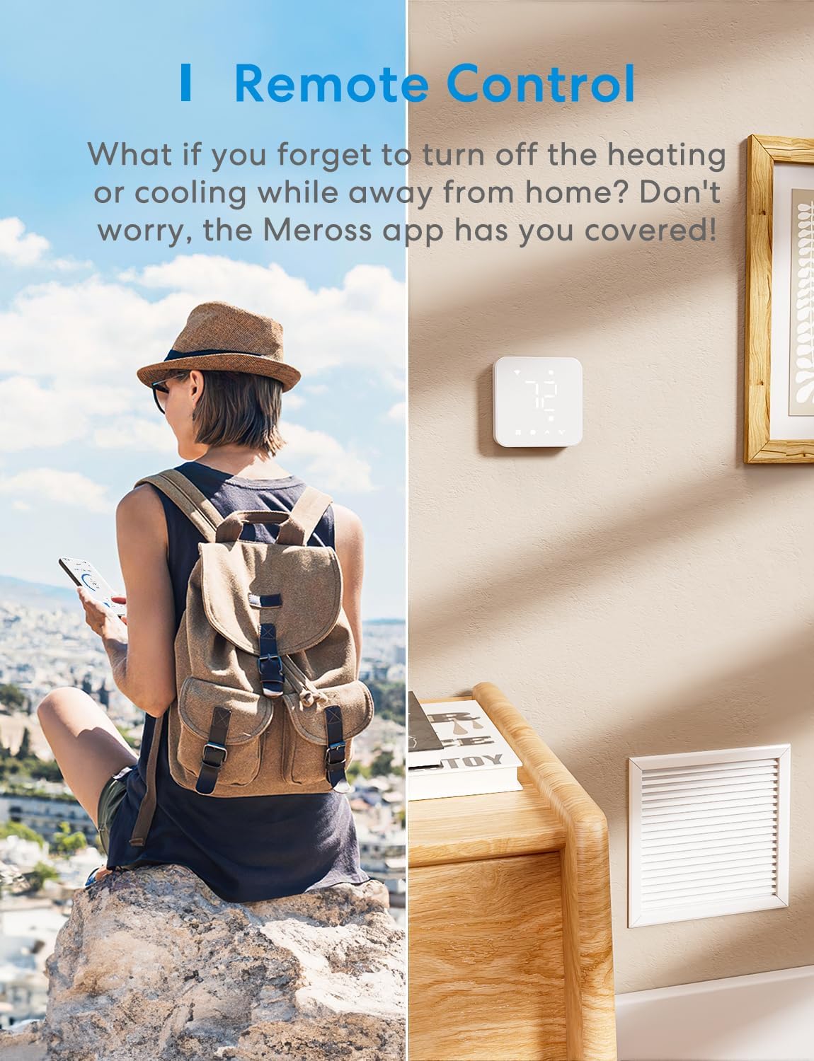 meross Smart Thermostat for Home, WiFi Thermostat Works with Matter, Alexa, Apple Home, Google Assistant, App Voice Control, 7x24h Scheduling, Energy Saving, C-Wire Required