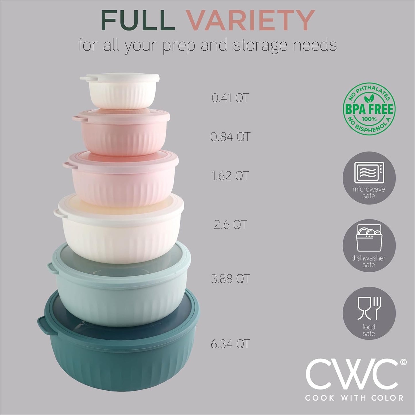 COOK WITH COLOR Prep Bowls with Lids- 8 Piece Nesting Plastic Small Mixing Bowl Set with Lids (Teal Ombre)