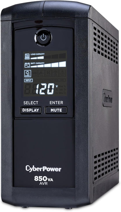 CyberPower CP1500AVRLCD3 Intelligent LCD UPS System, 1500VA/900W, 12 Outlets, 2 USB Ports, AVR, Mini Tower, Black