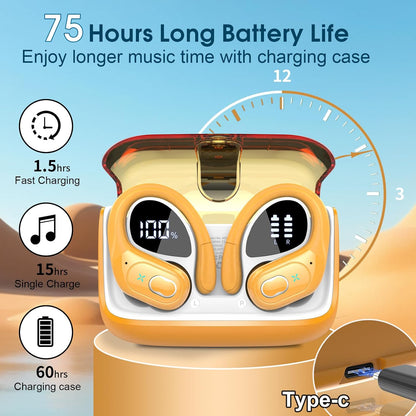 STECEi Wireless Earbuds 75hrs Bluetooth 5.4 Headphone Sport, Bluetooth Earbuds HiFi Stereo Over Ear Bud with Earhooks, ENC Noise Cancelling Mic, IP7 Waterproof Wireless Earphone for Workout/Running