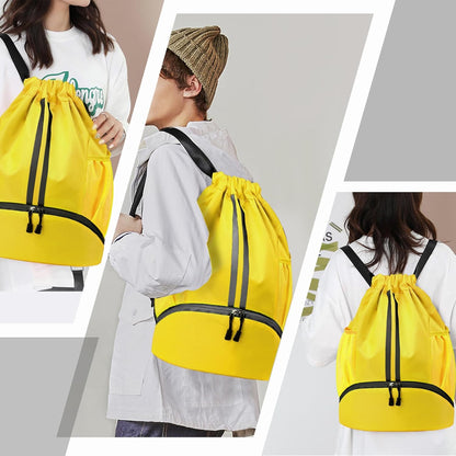 Hoedia Sports Drawstring Backpack - String Swim Gym Bag with Shoes Compartment and Wet Proof Pocket for Women/Men