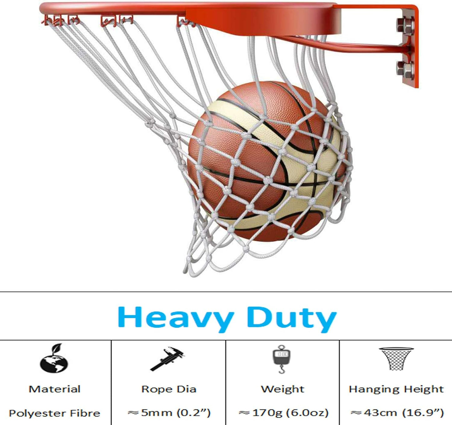 Basketball Nets 2 PCS Heavy Duty Outdoor All Weather Basketball Nets Backboard Accessories Replacement for Standard Rim Hoop