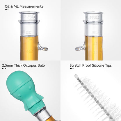 U-Taste 1.5oz Angled Turkey Baster - 228.2ºF Heat Resistant Food Grade Silicone Large Octopus Bulb Baster Set with Cleaning Brush for Cooking Basting Meat Poultry Beef Chicken (Black)