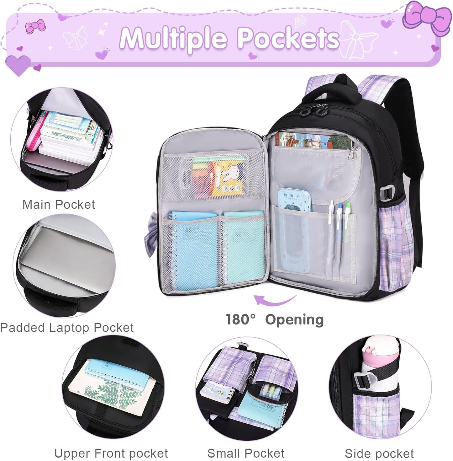ACESAK Girls Backpack - 3PCS Backpack for Girls Cute School Backpacks for Girls Kindergarten