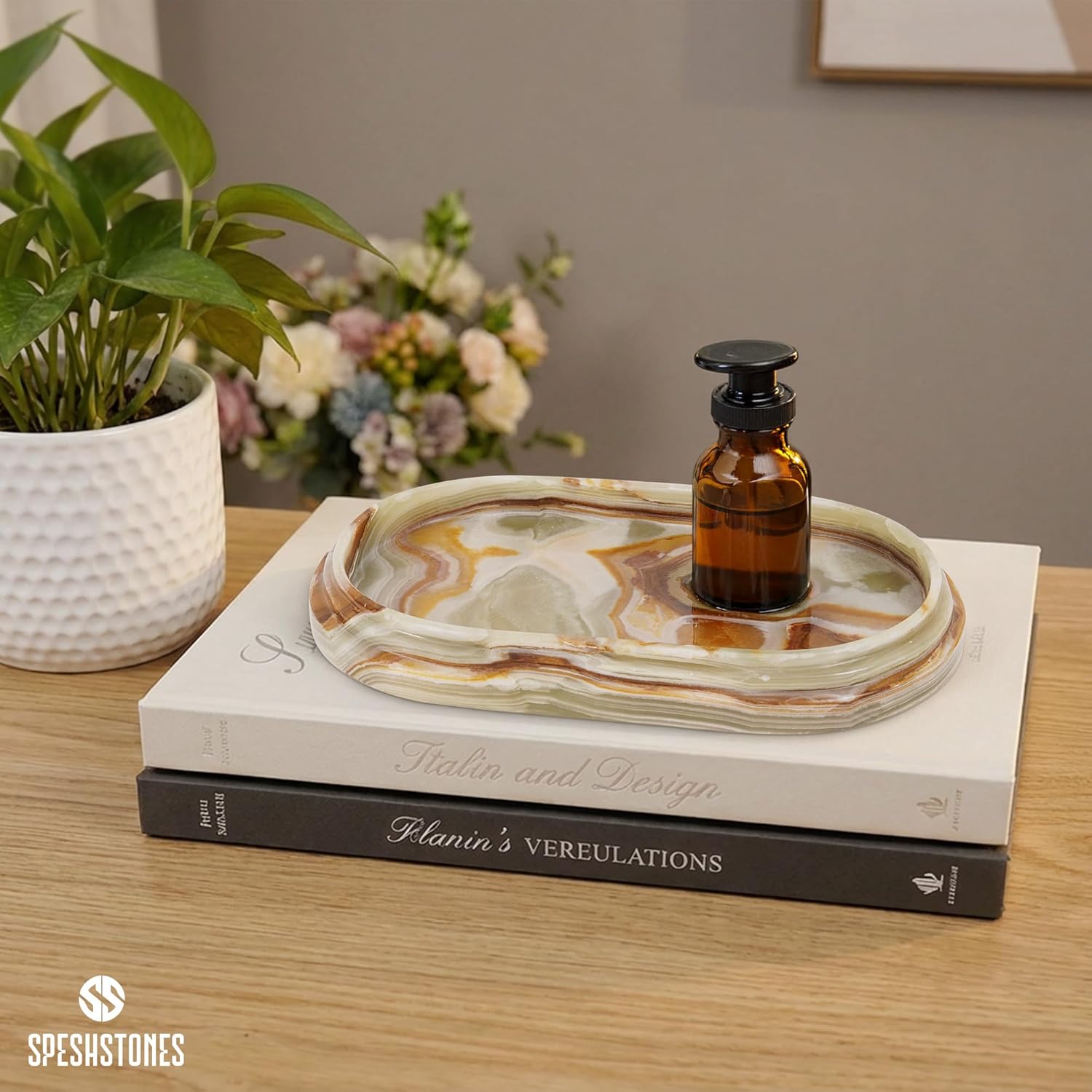 Marble Vanity Tray | Decorative Oval Tray | Bathroom Organizer Tray | Jewelry and Perfume Tray | Home Decor Catchall Tray - PuriLite