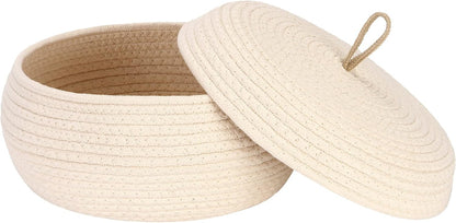 Sea Team Round Cotton Rope Storage Basket with Lid, Decorative Woven Storage Bin, Pot, Caddy, Organizer, Container for Snacks, Towels, Plants (Grey, Small)