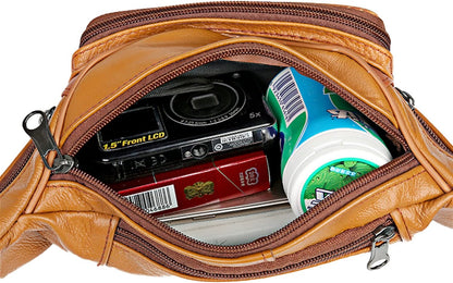 iSunTop Genuine Leather Fanny Pack Waist Bag Waterproof Hip Belt Bag Organizer with Adjustable Belt Multiple Pockets Waist Pack for Sport Travel Hiking(Khaki)