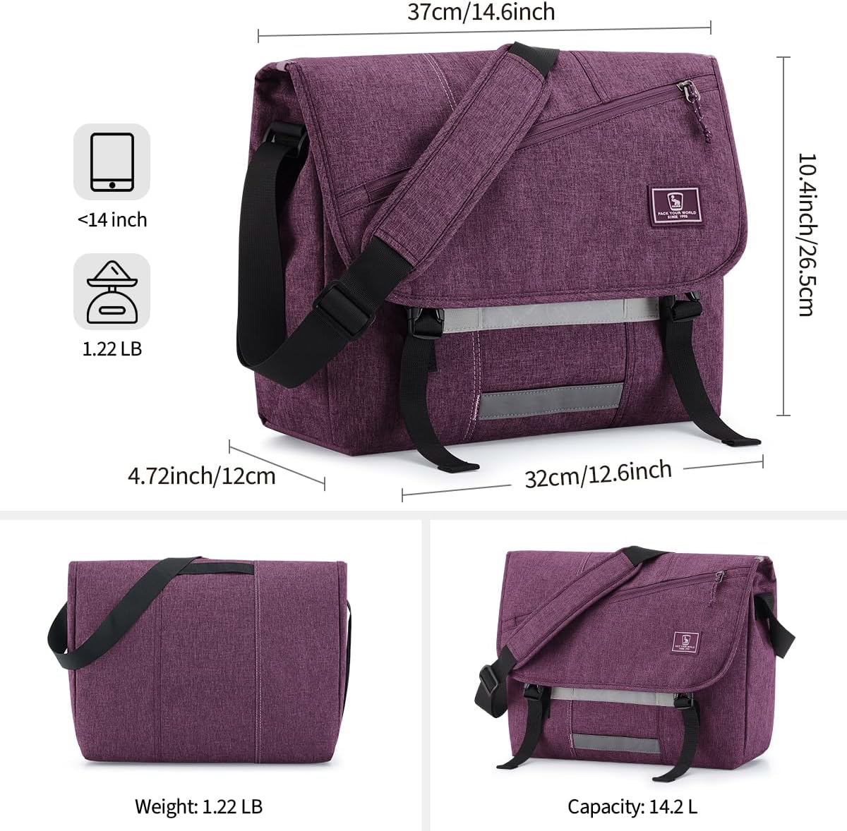 OIWAS Messenger Bag - Messenger Bag Men, Satchel Bags for Women, Lightweight Computer Bag, School Book Bag - PuriLite