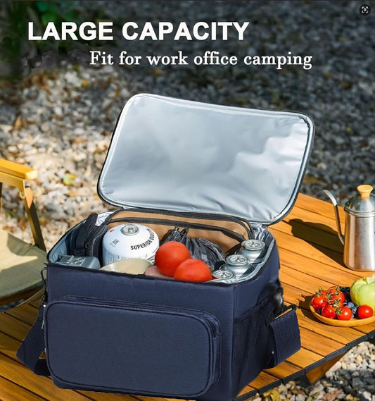 Lunch Bag for Adult Men Women Reusable 10L Large Thermos Lunch Box Food Cooler Bag Leakproof Heated Lunch Bag for Work Office Outdoor Picnic School Unisex Insulated Bag, 12+ Cans (Black)