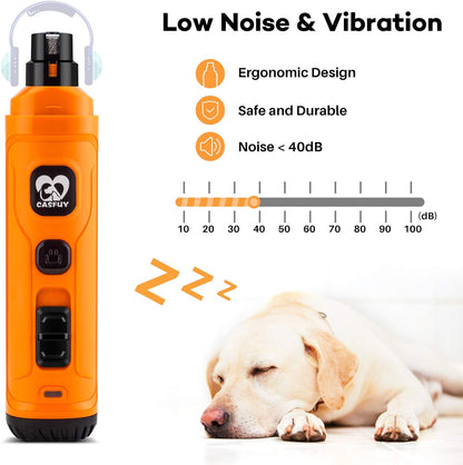 Casfuy Dog Nail Grinder with 2 LED Light-New Version 2-Speed Powerful Electric Pet Nail Trimmer Professional Quiet Painless Paws Grooming & Smoothing for Small Medium Large Dogs and Cats (Grey), 1 Count (Pack of 1)