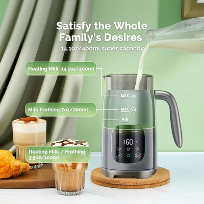 Maestri House Milk Frother, Variable Temp and Froth Thickness Milk Frother and Steamer, 14.1OZ/400ML Smart Touch Control Foam Maker, Memory Function for Latte, Warm Milk, Hot Chocolate,DualFro 400
