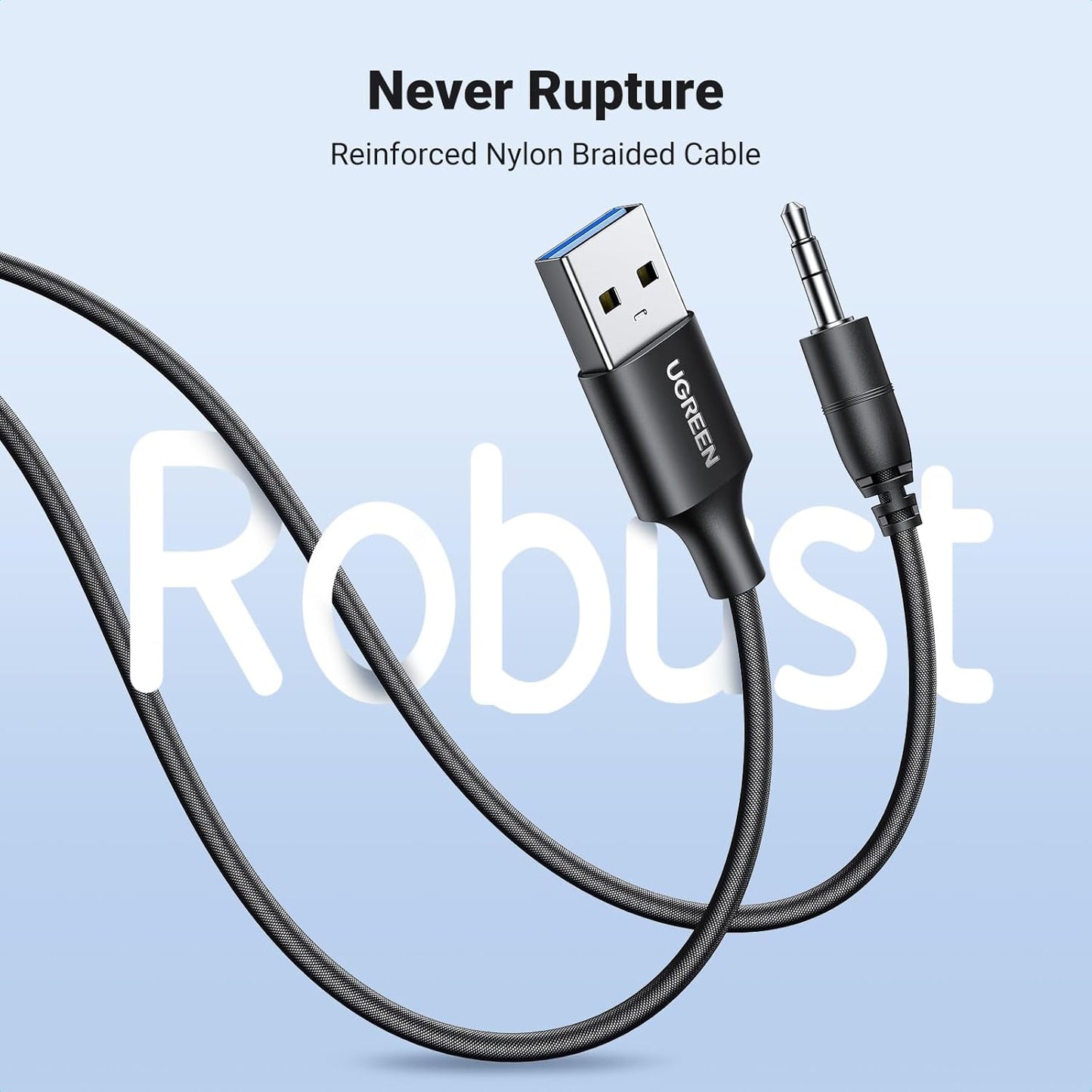 UGREEN Bluetooth 5.4 Adapter for Car with Enhanced Mic, Aux to Bluetooth Receiver 3.5mm Jack with Nylon Braided Cable, Dual Devices Paired, Hands-Free Calls Compatible with Car Speaker and Home Audio