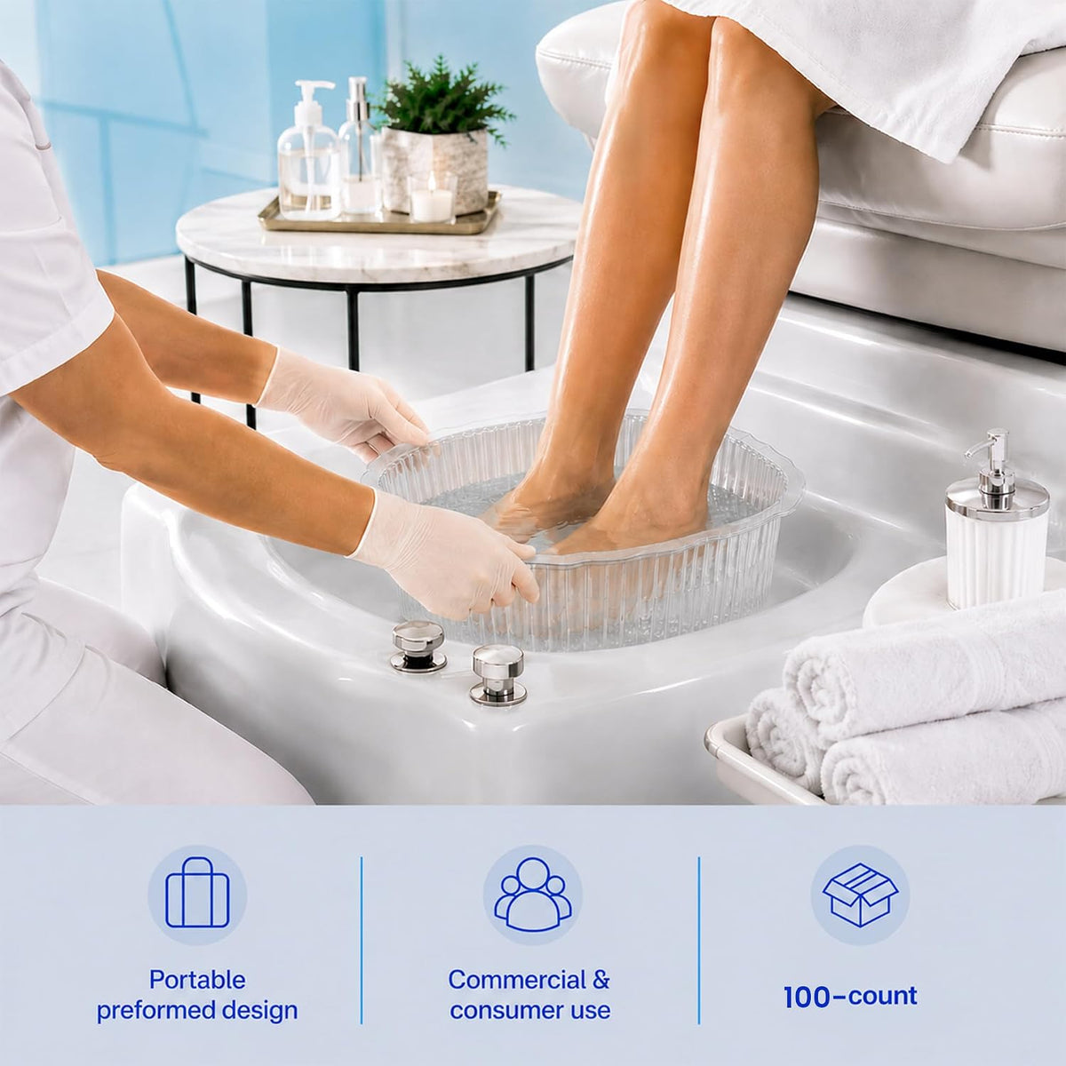 ForPro 100ct Universal Pedi Bath Liners, Clear, Disposable