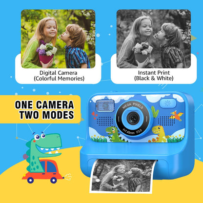Instant Print Camera for Kids Age 3-12 Girls Boys 1080P Selfie HD Digital Video Cameras with 6 Print Paper & 32G Card Toddler Portable Travel Toys Camera for Christmas Birthday Gifts