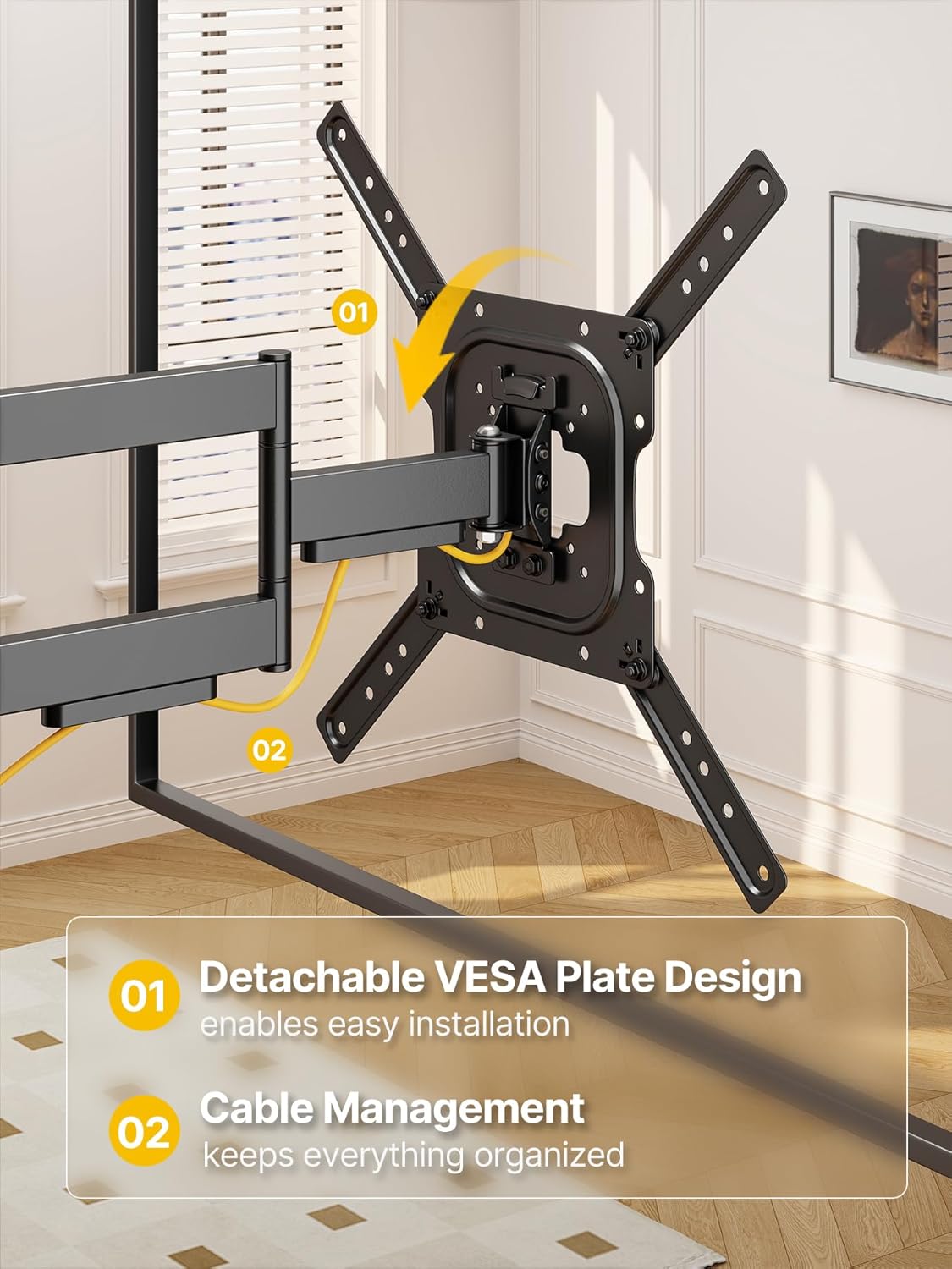 monTEK Full Motion TV Mount for Most 23-65 Inch Flat Curved TVs & Monitors, Swivel Articulating Tilt TV Wall Mount, Wall Mount TV Bracket Perfect Center Design Max VESA 400x400mm, up to 77lbs - PuriLite