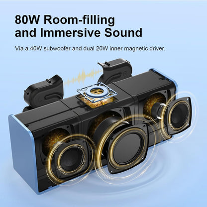 DOSS SoundBox Ultra Bluetooth Speaker with 2.1 Sound Channel Audio, 80W Superior Sound with Deep Bass, Two DSP Technologies, 18H Playtime, BT 5.3, Wireless for Home, Office, Bedroom-Gold
