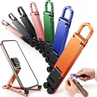 Portable Mini Aluminum Phone Stand, Ultra-Compact Foldable Holder，7PC Mixed Universal Phone Stand with Solid Alloy Body, Built-in Keychain Hook, Fully Adjustable Desktop Support Design for Most Phones