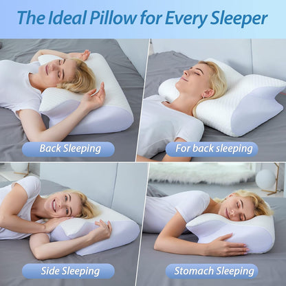 HOMCA Memory Foam Pillow, 2 in 1 Cervical Pillow for Neck Pain Relief, Ergonomic Neck Support Pillows for Side Back Stomach Sleepers with Breathable Pillowcase (Gray)