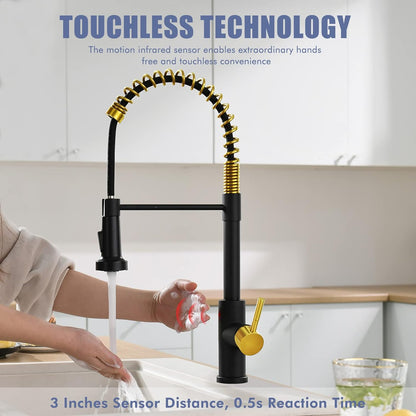 GIMILI Matte Black Kitchen Faucet with LED Light,Single Hole Spring Kitchen Sink Faucet with Pull Down Sprayer