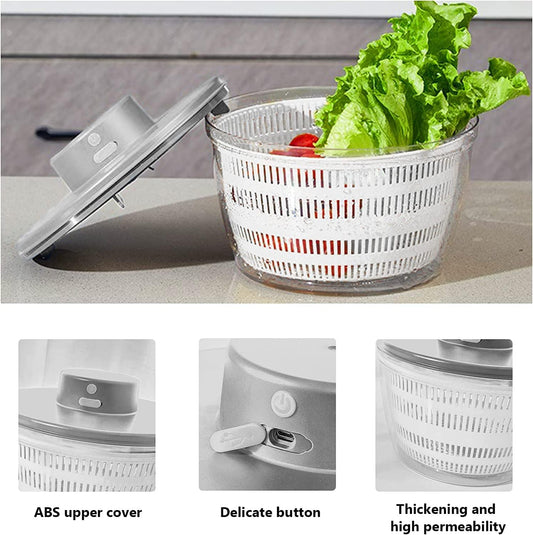 Electric Salad Spinner, 4L Wireless USB Salad Spinner Dehydrator for Fruit Vegetables, Large Capacity Salad Vegetable Dryer, Quick Drainage Electric Mixer White - PuriLite
