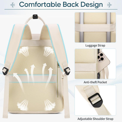 RAINSMORE Laptop Backpack 15.6 Inch for Women Large Travel Backpack with USB Charging Port Water Resistant