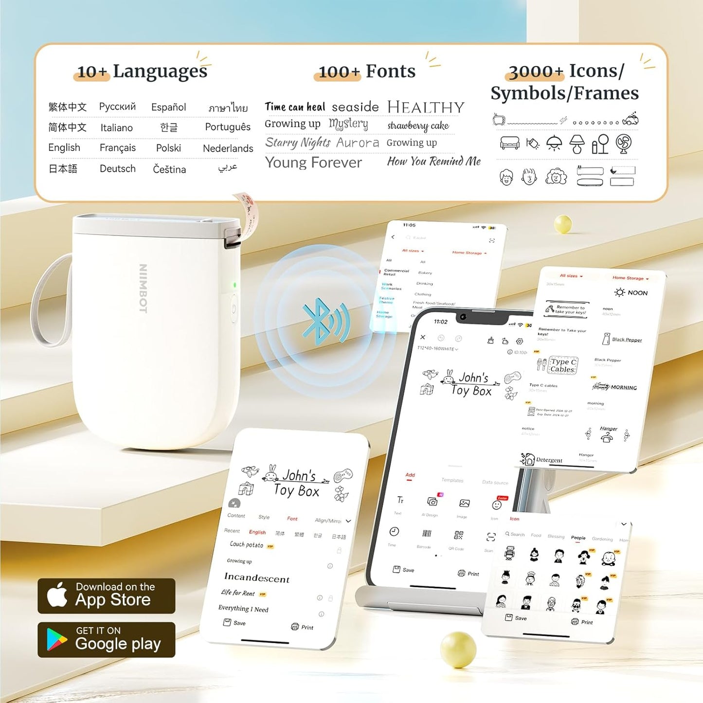 NIIMBOT D110 Mini Label Maker Machine with Tape(Pre-Cut Size 12x40mm), Portable Bluetooth Sticker Printer, Inkless Automatic Feeding One-Touch Custom Printing, Compatible with Phone Only