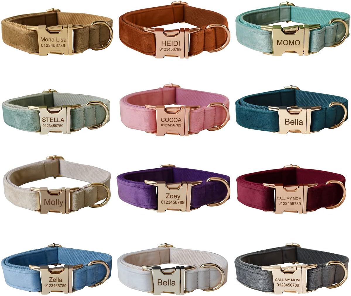 Custom Dog Collar with Metal Buckle - Pet Collars Personalized with Name and Phone Number (Plaid)