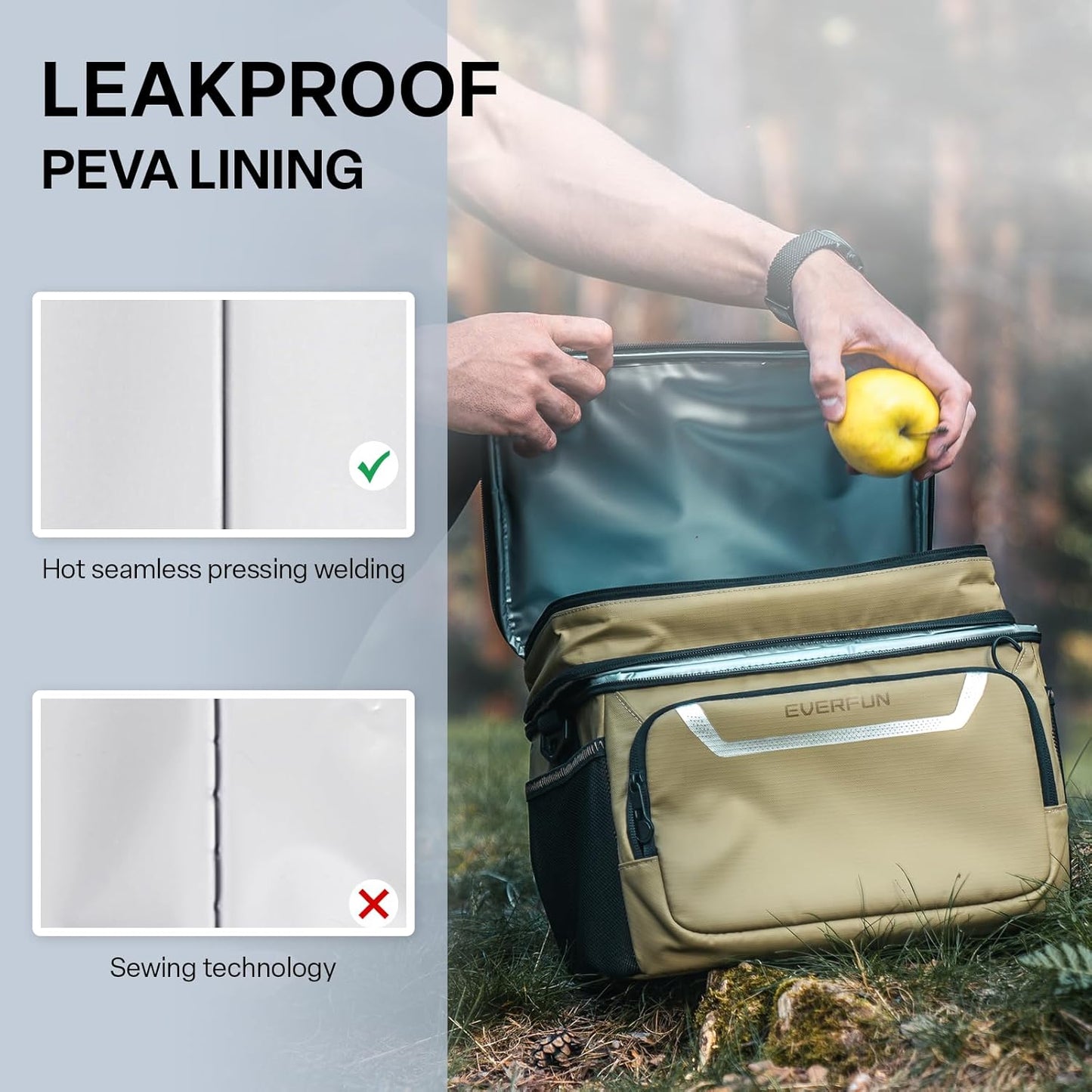 EVERFUN Cooler Bag Insulated Beach Cooler Lunch Bag Box for Men Women Dual Compartments Collapsible Waterproof Leak-Proof for Travel Work Picnic