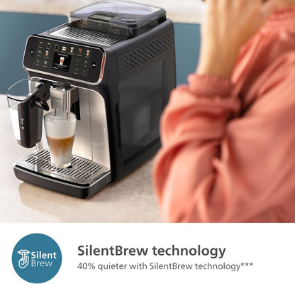 PHILIPS 5500 Series Fully Automatic Espresso Machine - LatteGo Milk System, 20 Coffee Varieties, Intuitive Touch Display, SilentBrew, 100% Ceramic Grinder, AquaClean Filter, Grey Chromed (EP5544/90)