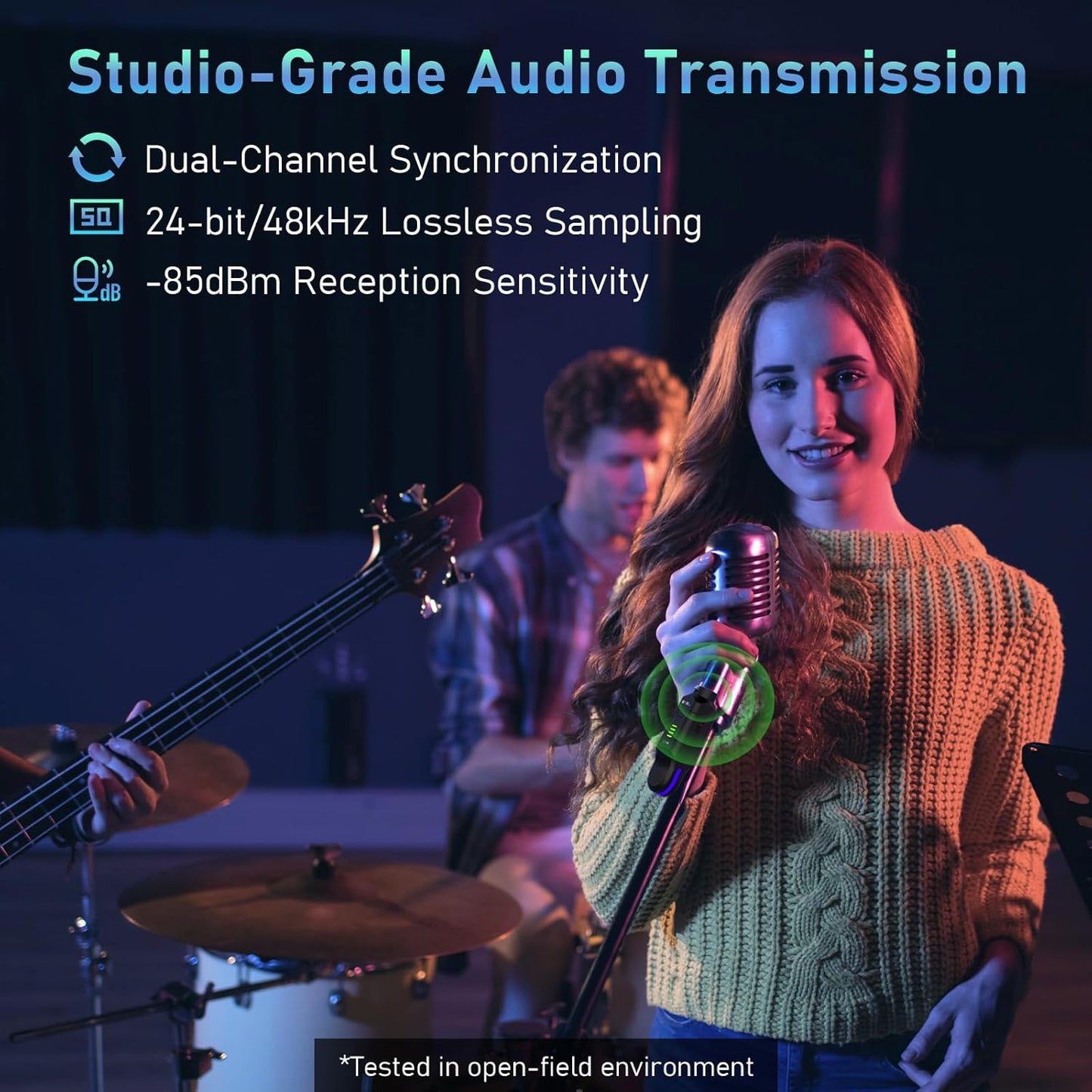 JOYO 2.4GHz Wireless XLR Microphone System, Plug-on Transmitter & Receiver for Dynamic Mics, 100ft Range, 24-bit/48kHz, 6-8Hr Battery, 4-Channel (MW-2)
