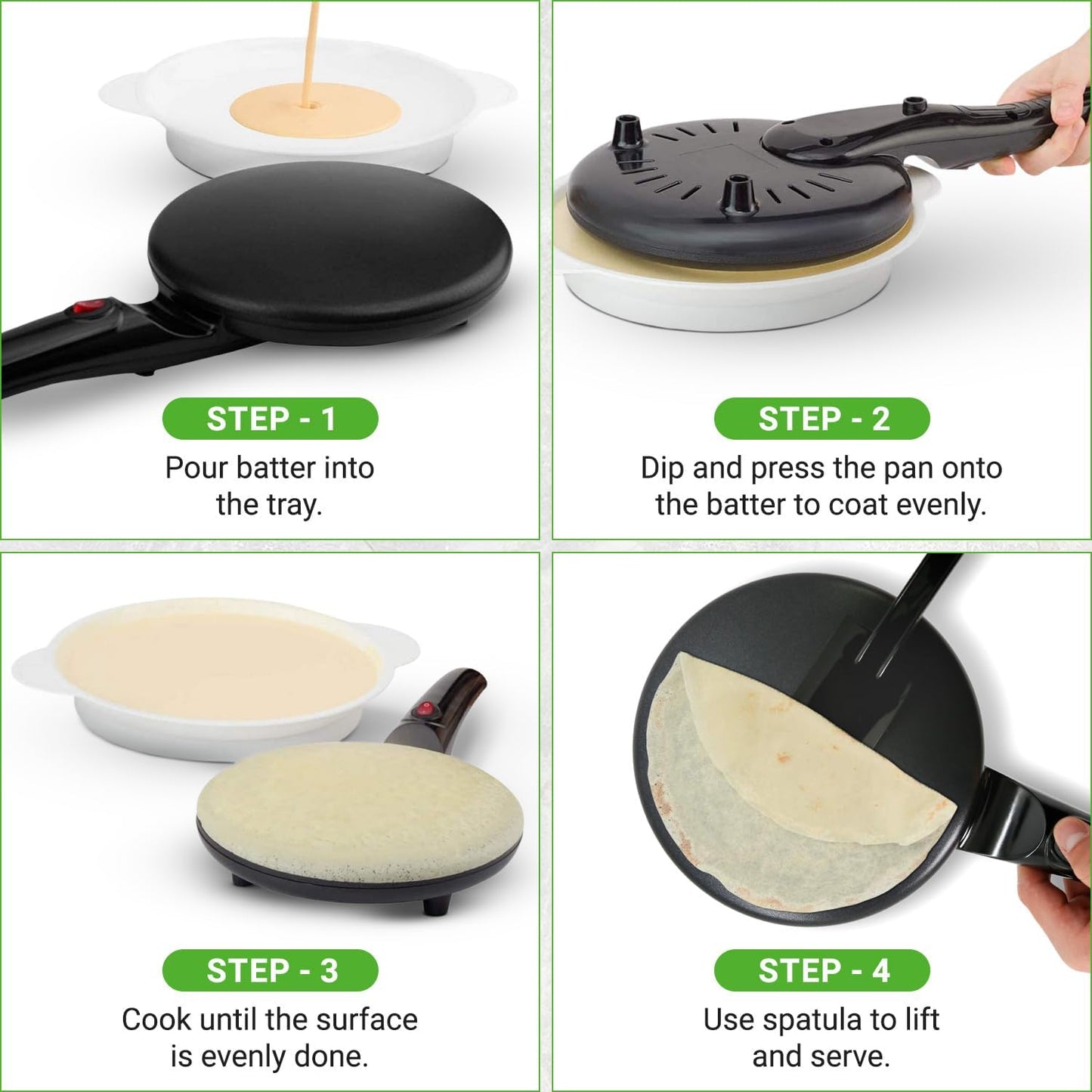 NutriChef Electric Crepe Maker, Cooks Roti, Tortillas, Pancakes, Nonstick Cooktop, 8-inch Cook Area On/Off Switch, Automatic Temperature Control & Cool Touch Handle, Includes Food Bowl, Whisk, Spatula