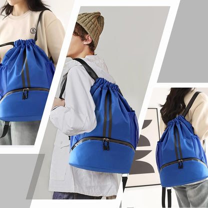 Hoedia Sports Drawstring Backpack - String Swim Gym Bag with Shoes Compartment and Wet Proof Pocket for Women/Men