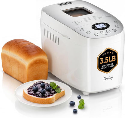 Davivy Bread Machine 3.5LB Large Capacity, 850W Automatic Bread Maker with 15 Programs (Gluten Free, Homemade Memory, Dough Shortcut), 15H Delay Timer, 1H Keep Warm, Nonstick Pan
