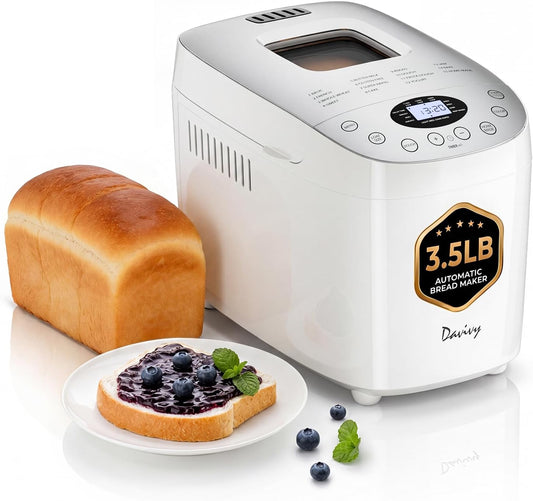 Davivy Bread Machine 3.5LB Large Capacity, 850W Automatic Bread Maker with 15 Programs (Gluten Free, Homemade Memory, Dough Shortcut), 15H Delay Timer, 1H Keep Warm, Nonstick Pan