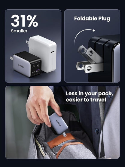 UGREEN Nexode 65W 4 Port GaN Fast Charging Block, 3 Port USB C Fast Compact Wall Charger Compatible with MacBook Pro/Air, iPhone 16 15 14 Pro, iPad, Galaxy S25/S24/S23, Pixel 8, Steam Deck