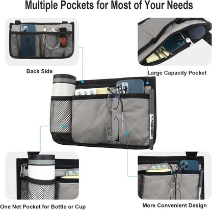 Wheelchair Side Bag, Wheelchair Armrest Storage Pouch with Cup Holder and Reflective Strip for Wheelchairs, Walkers or Rollators (Black)