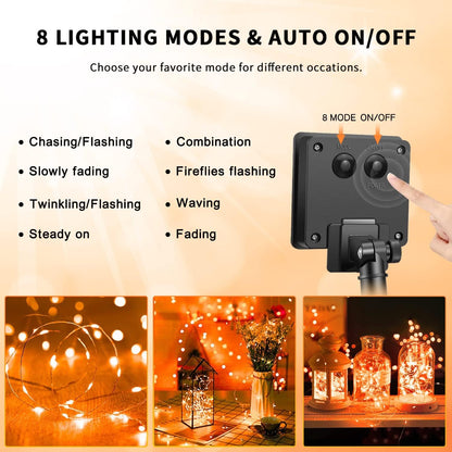 Solar Halloween Decoration Lights, JMEXSUSS 2 Pack 33FT 100 LED Orange and Purple Halloween String Lights, Halloween Lights with 8 Modes for Halloween Tree Yard Outdoor Spooky Party Garden Decorations