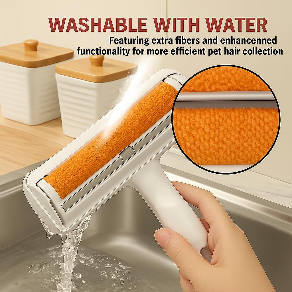 Pet Hair Remover Roller, Reusable Animal Hair Removal Brush for Dogs and Cats, Self Clean Pet Fur from Carpet, Furniture, Rugs, Laundry, Clothes and Bedding, Sofa (Red)