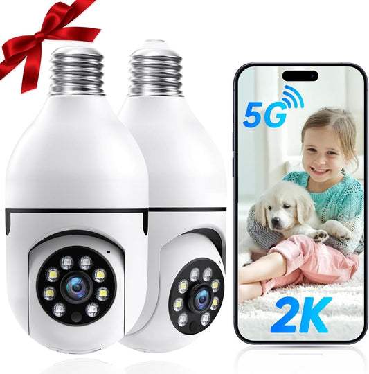 Light Bulb Security Camera Wireless Outdoor, 5G & 2.4GHz 2K 360 Degree Outdoor Camera Wireless Motion Detection and Alarm,Two-Way Talk,Color Night Vision, Bulb Camera Surveillance Exterieur, 2Pack - PuriLite