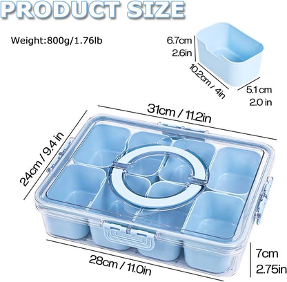 KIGITIONE Snackle Box, Pink 8 Compartments Portable Serving Tray, Divided Snackle Box Container with Lid and Handle, Snack Organizer for Fruits, Snacks, Nuts, Candy, Ideal for Party, Travel & Picnics