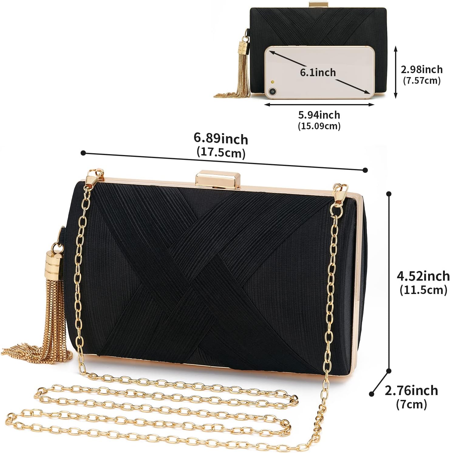 ZOOEASS Women Clutch Bag Evening bag Fringed Evening Handbag,Lady Party Wedding Clutch Purse Chain Shoulder Cross Body Bag - PuriLite