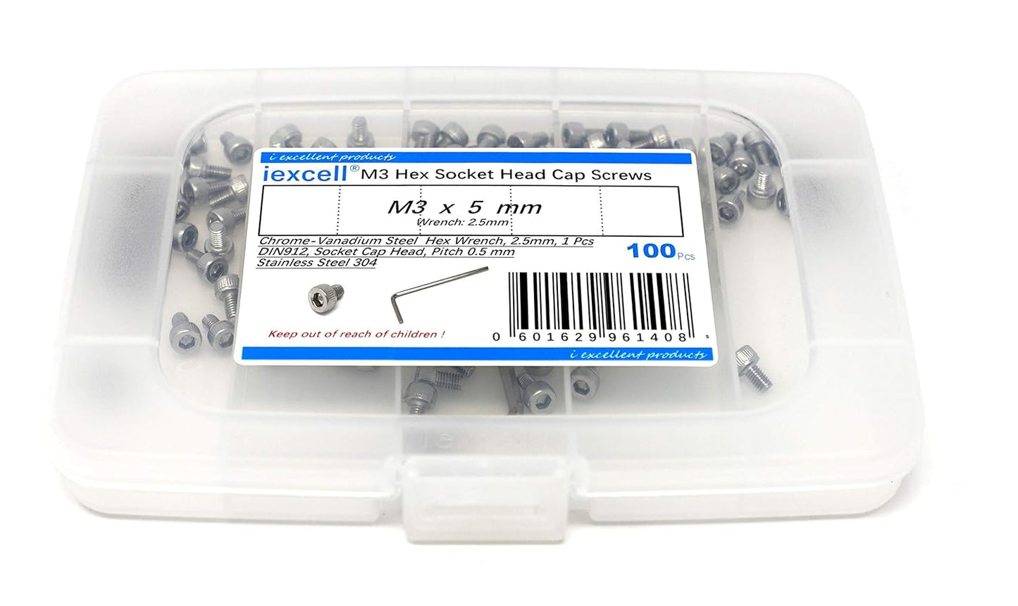 iexcell 25 Pcs M6 x 20mm Thread Pitch 1 mm Stainless Steel 304 Hex Socket Head Cap Screws Bolts Kit