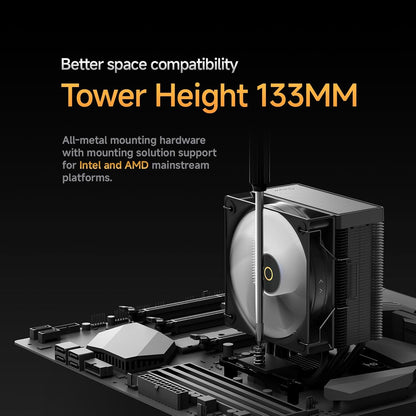 Gamma A40 ARGB WH CPU Cooler,100mm PWM Fan,133mm Height Single Tower Computer CPU Air Cooler,4 Copper Heat Pipes,ARGB Function,Fancy Top Cover,for Intel LGA 115X/1200/1700/1851&AMD AM4/AM5