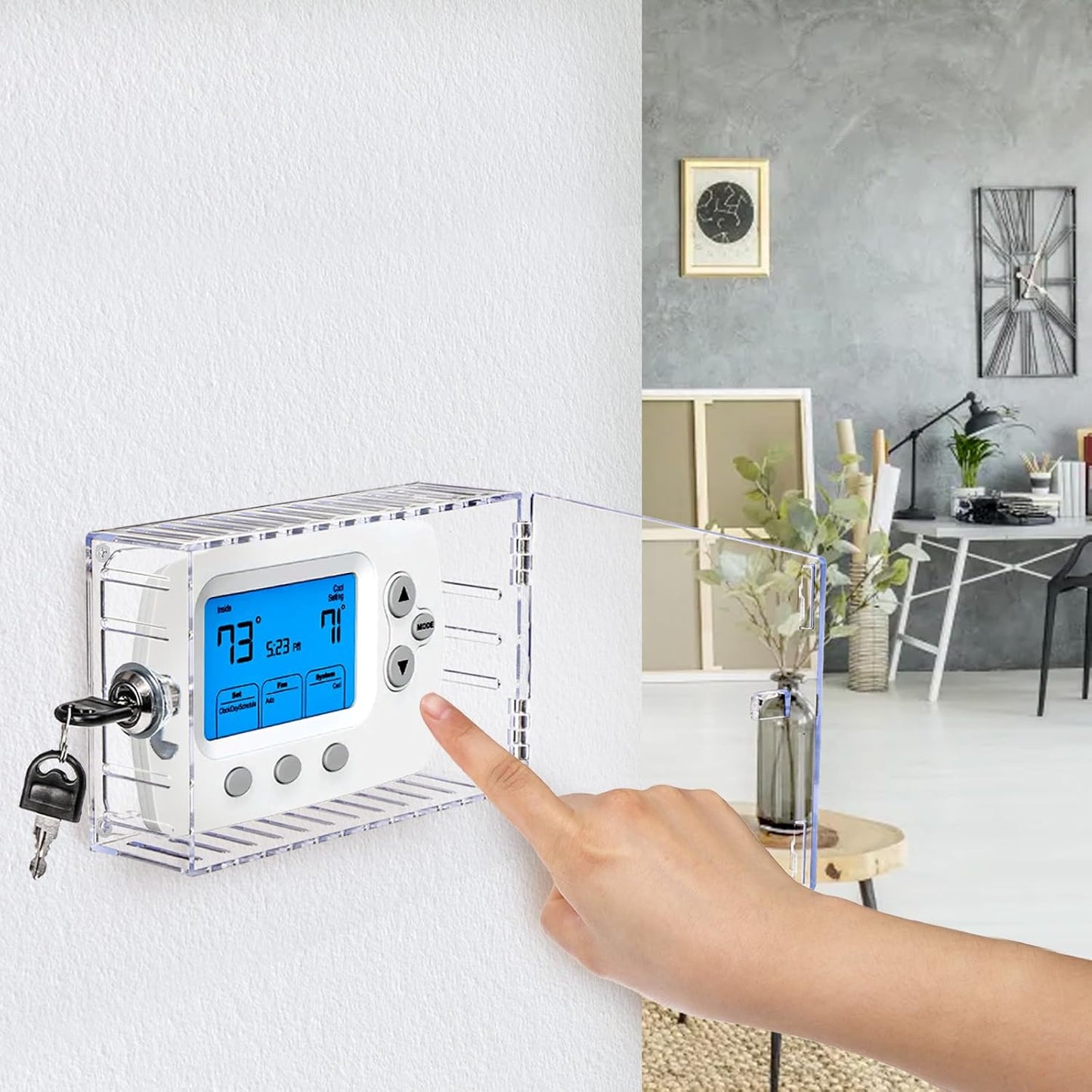 ZEAYEA 2 Pcs Universal Thermostat Lock Box with Key, Clear Thermostat Guard for Thermostat on Wall, Thermostat Cover AC Lock Box Cover Fits Thermostats 6" L x 3.9" W x 2" H or Smaller