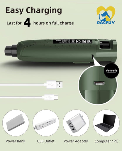Casfuy Dog Nail Grinder Quiet - (45db) 6-Speed Pet Nail Grinder with 2 LED Lights for Large Medium Small Puppy Dogs/Cats, Professional 3 Ports Rechargeable Electric Dog Nail Trimmer with Dust Cap(W)