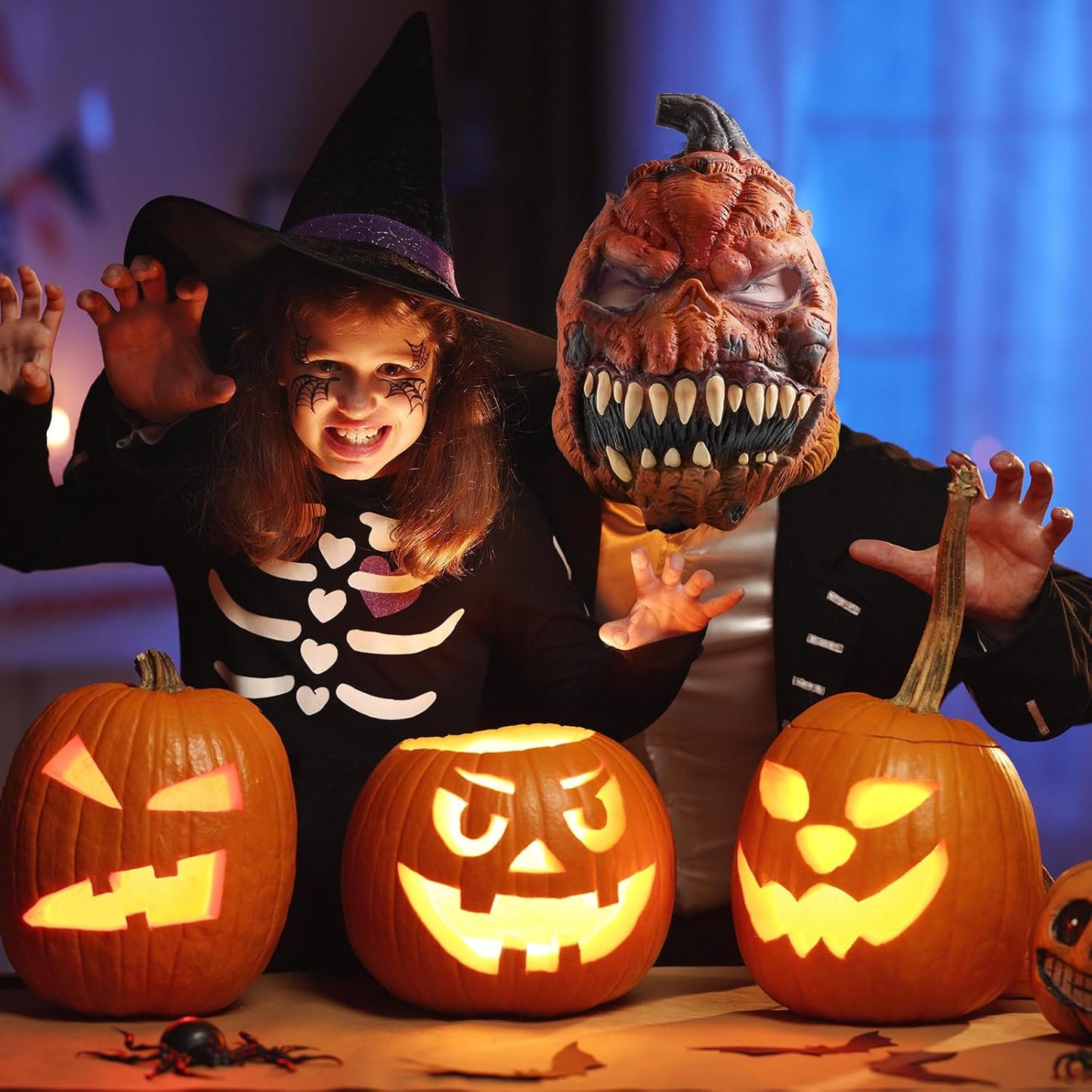 Pumpkin Mask Halloween Gifts Scary Decorations For Adults Creepy Costumes Men Spooky Horror Head Masks With Teeth Outdoor