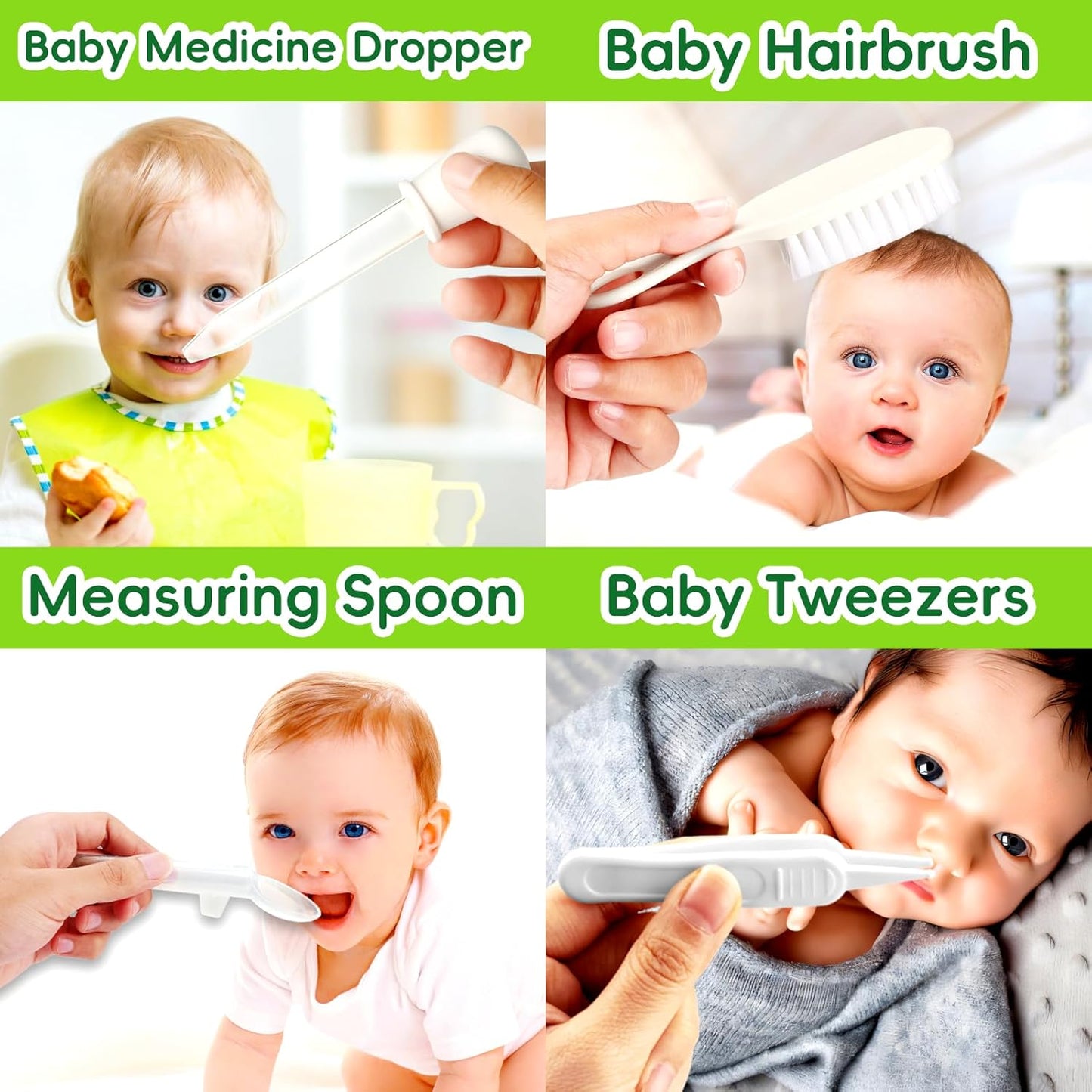 Baby Grooming Kit - 19 in 1 Nursery Essentials Baby Registry Shower Gift for Newborns, Infants, Toddlers, Boys, Girls Kids-Safety Baby Comb, Brush, Finger Toothbrush, Nail Clippers, Scissors(Green)