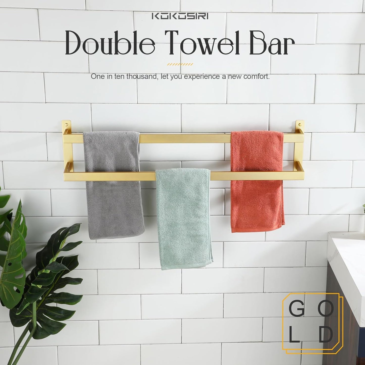 KOKOSIRI Towel Bars Black Bath Towel Holders 20 Inches Bathroom 2-Tiers Ladder Towel Rails Wall Mounted Towels Shelves Rack Stainless Steel, B5008BK-L20
